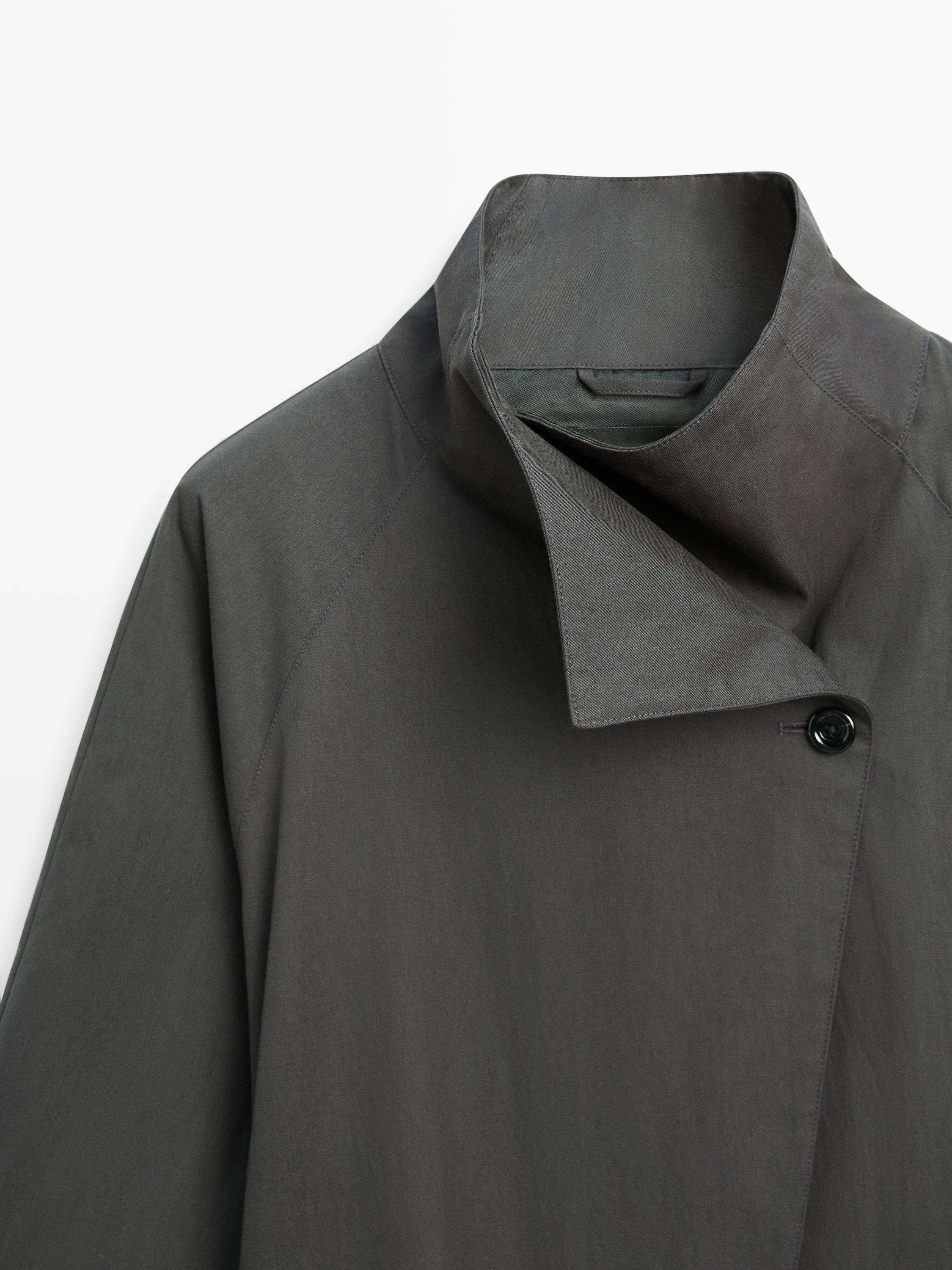 Short cotton blend trench coat with belt